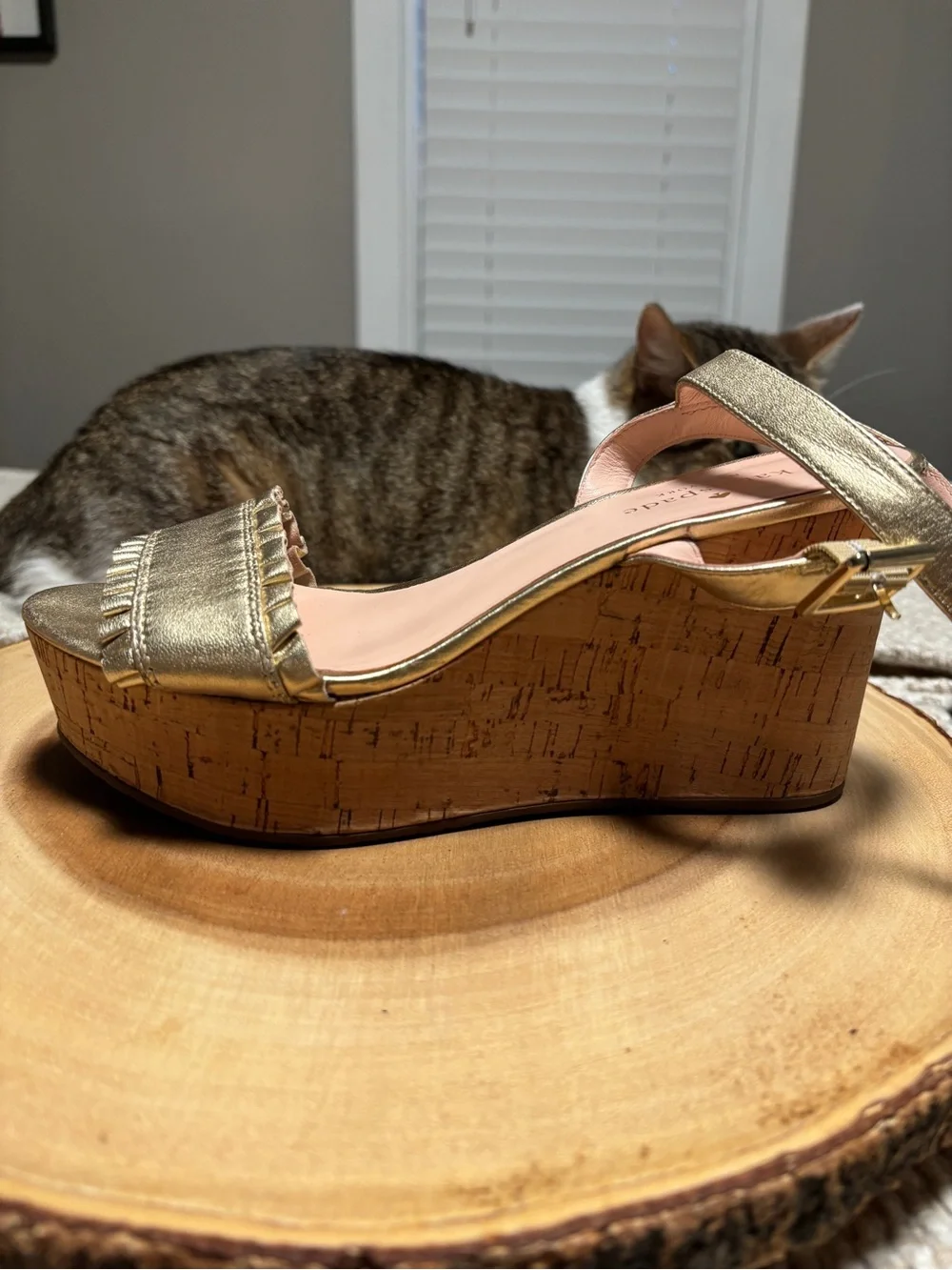 kate spade Metallic Gold Ruffle Strap Sandals
